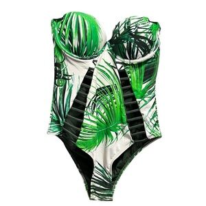 Tube Halter Top Tropical Green One Piece Swimsuit